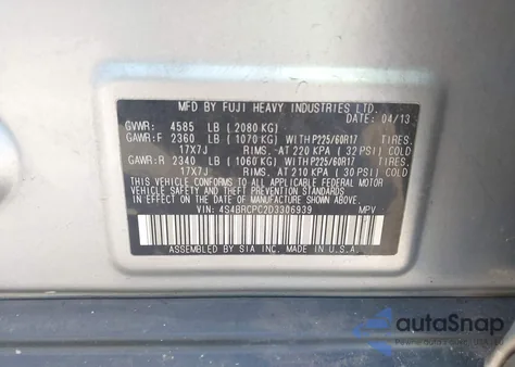 2013 Subaru Outback 2.5I Limited from USA, damaged, VIN 4S4BRCPC2D3306939